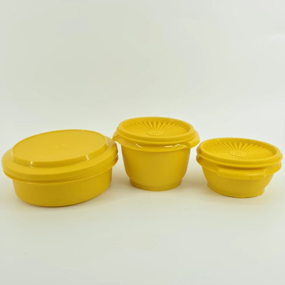 Tupperware Seal n Serve Bowls & Servalier Lids Harvest Yellow 886, 1323, 1268